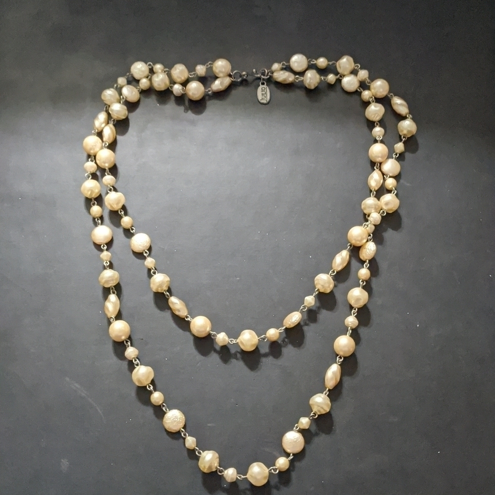 Julio Silver Tone Cream Faux Pearl Link Layered Statement Necklace
